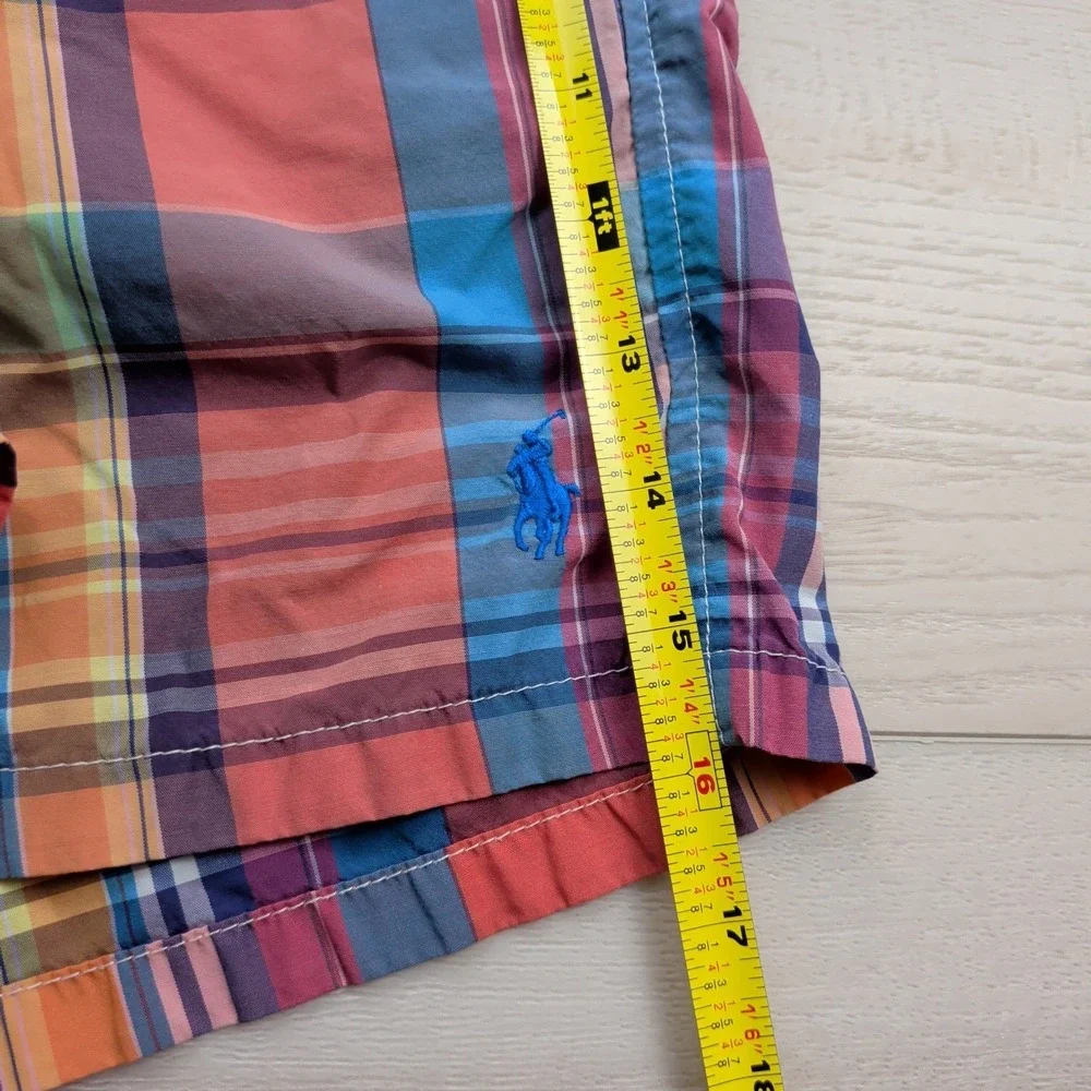 Polo Ralph Lauren Swim Trunks Mens M Multicolor‎ Plaid Mesh Lined Cotton Nylon